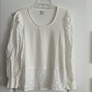 Cato Cream Eyelet Long Sleeve Blouse